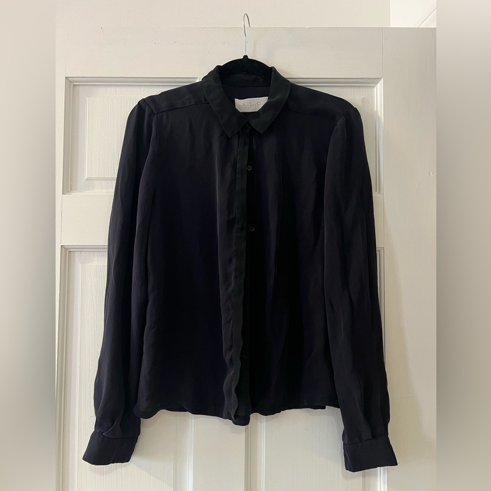 A.L.C. - Black PURE SILK sheer blouse (sz M)